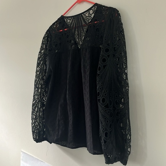 ADIVA A Diva Lace Crochet Long Sleeves Eyelet Embroidered Blouse Puff Sleeves M - Picture 4 of 11
